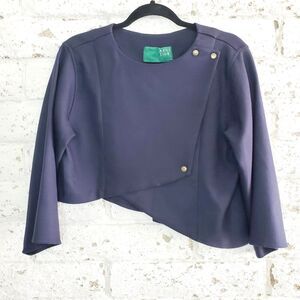 JUDY & DAVID WOMENS NAVY CROPPED BLAZER Asymmetrical Jacket SZ SMALL